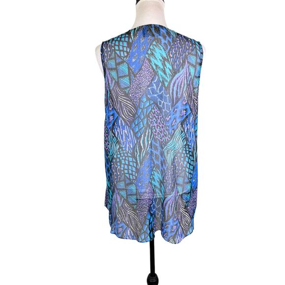 Bob Mackie Blue Purple Print Sheer Chiffon Sleeveless Western Layering Vest - Picture 3 of 10